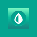 An app icon is displayed on a solid teal or turquoise background. The icon itself is a square with rounded corners, featuring a subtle gradient from light teal to a darker teal, giving it a slight three-dimensional, "pushed in" appearance. Centered within this square is a circular recess, also in a gradient teal. Inside the circle, a white, stylized leaf or tear-drop shape is prominently featured, with its left half being slightly darker or shadowed, creating a sense of depth and a two-toned effect.