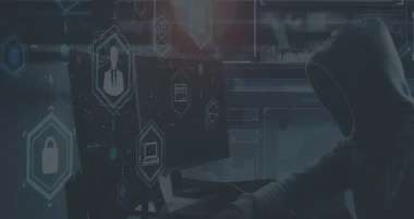 Cybersecurity webinar promotional banner with digital shield and technology background.